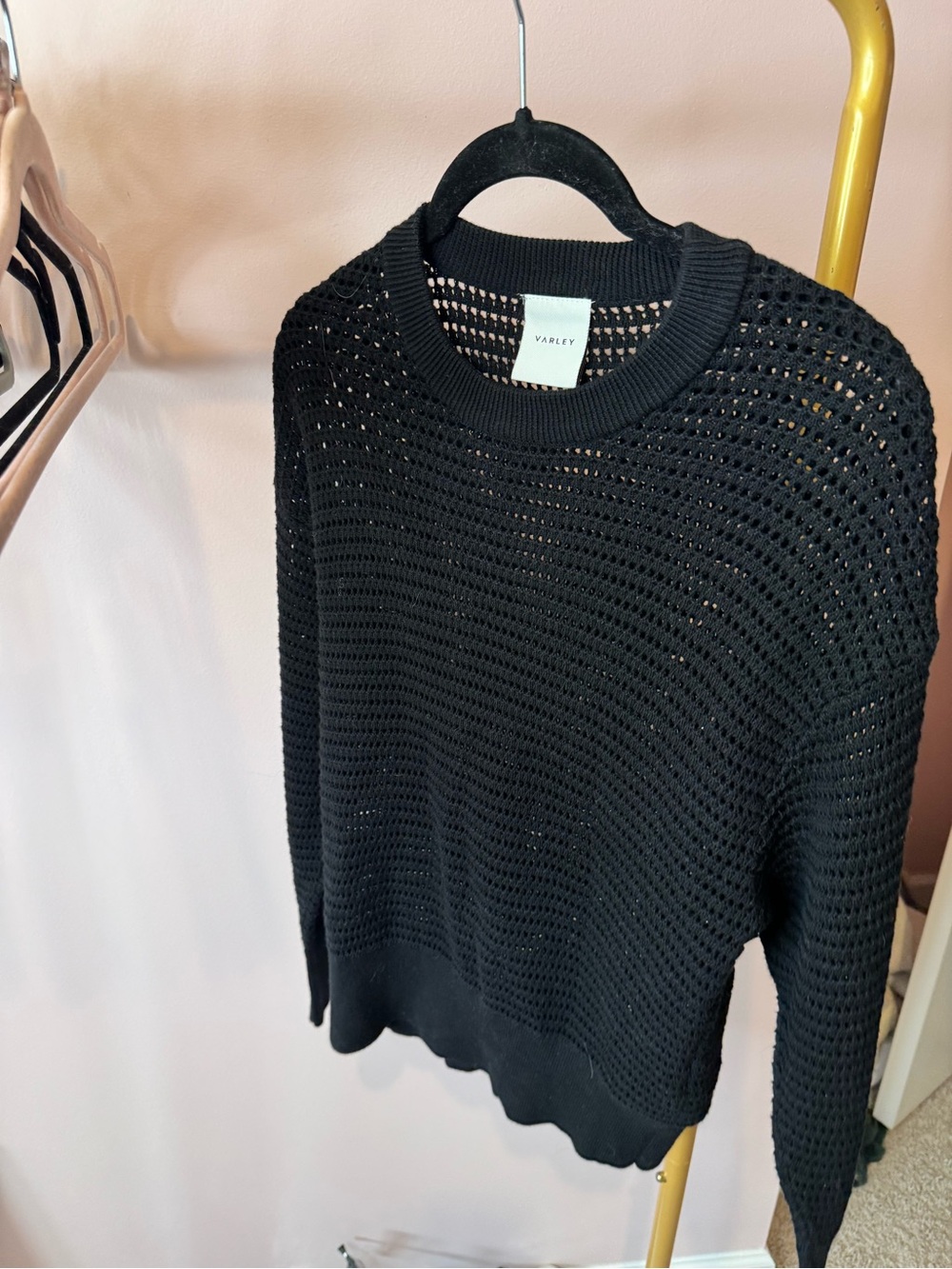 Varley Black Open-Weave Crew Sweater